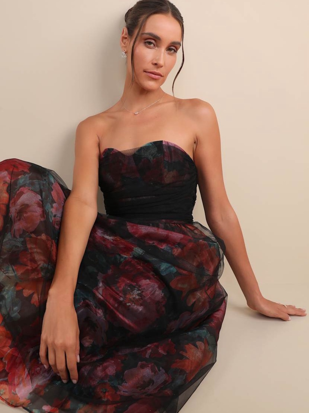 Lulus Floral Strapless Midi Dress XS NWT 🌺